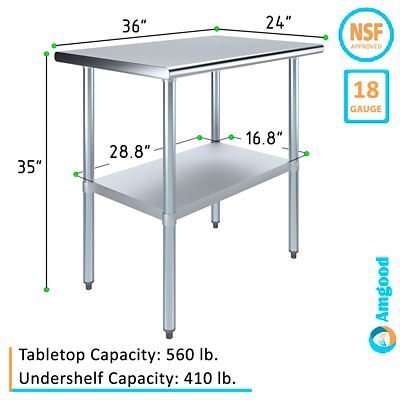 Image showing  24 in. x 36 in. Stainless Steel Table With Shelf