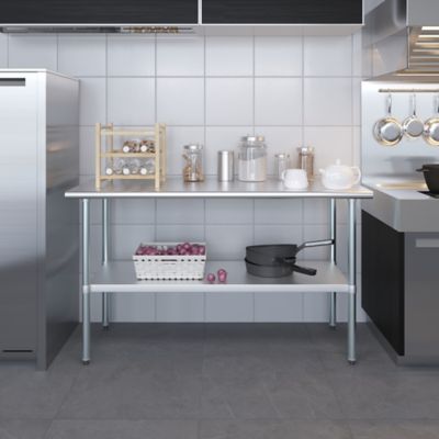 Image showing 7 th AmGood 24 in. x 60 in. Stainless Steel Table With Shelf