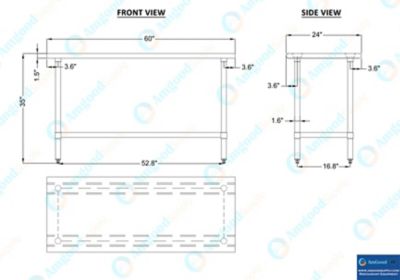 Image showing 8 th AmGood 24 in. x 60 in. Stainless Steel Table With Shelf