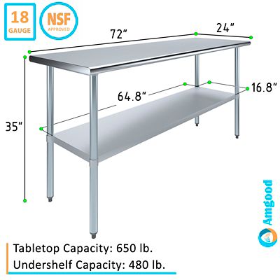 Image showing  24 in. x 72 in. Stainless Steel Table With Shelf