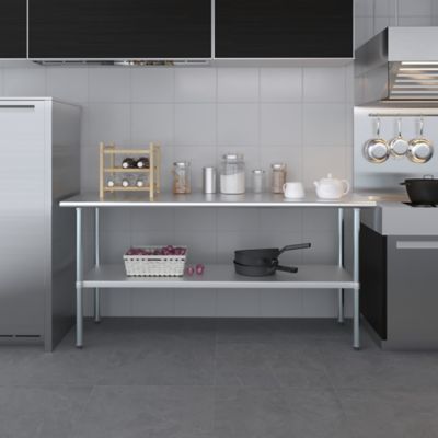 Image showing 6 th AmGood 24 in. x 72 in. Stainless Steel Table With Shelf