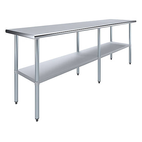 AmGood 24 in. x 96 in. Stainless Steel Table With Shelf