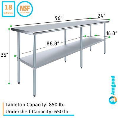 Image showing  24 in. x 96 in. Stainless Steel Table With Shelf