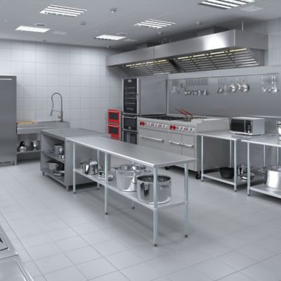 Image showing 5 th AmGood 24 in. x 96 in. Stainless Steel Table With Shelf