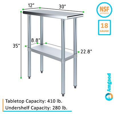 Image showing  30 in. x 12 in. Stainless Steel Table With Shelf