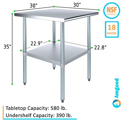 Image showing  30 in. x 30 in. Stainless Steel Table With Shelf
