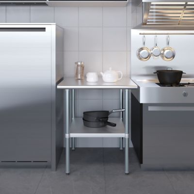 Image showing 7 th AmGood 30 in. x 30 in. Stainless Steel Table With Shelf
