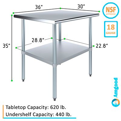 Image showing  30 in. x 36 in. Stainless Steel Table With Shelf