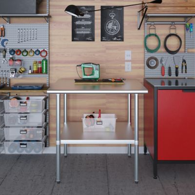 Image showing 6 th AmGood 30 in. x 36 in. Stainless Steel Table With Shelf