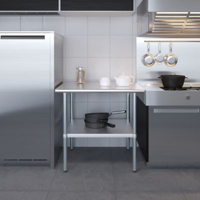 Image showing 8 th AmGood 30 in. x 36 in. Stainless Steel Table With Shelf