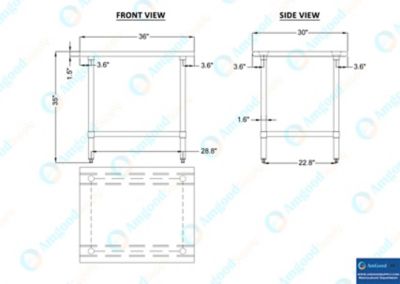 Image showing 9 th AmGood 30 in. x 36 in. Stainless Steel Table With Shelf