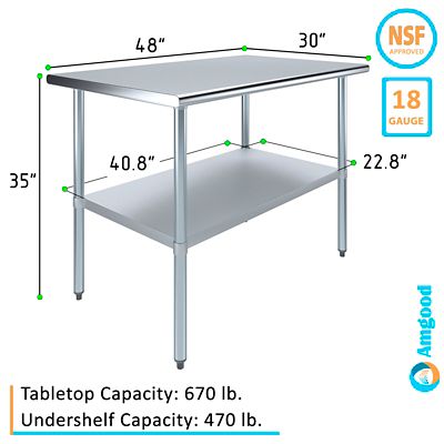 Image showing  30 in. x 48 in. Stainless Steel Table With Shelf