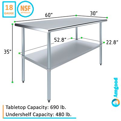 Image showing  30 in. x 60 in. Stainless Steel Table With Shelf