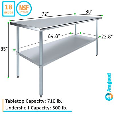 Image showing  30 in. x 72 in. Stainless Steel Table With Shelf