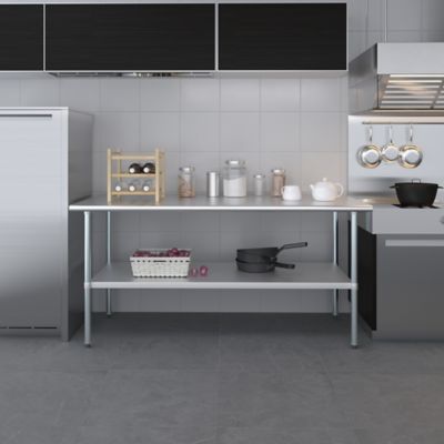 Image showing 7 th AmGood 30 in. x 72 in. Stainless Steel Table With Shelf