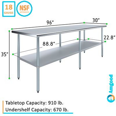 Image showing  30 in. x 96 in. Stainless Steel Table With Shelf