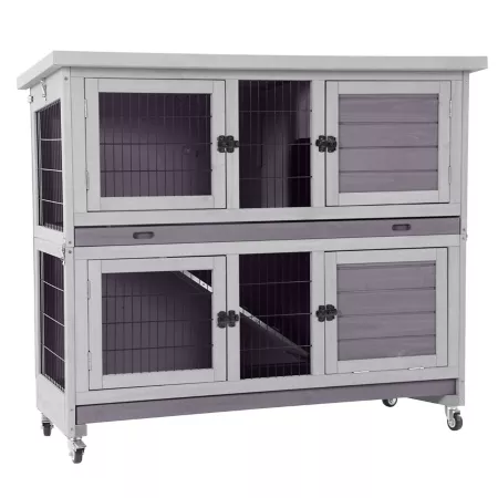 Aivituvin 2-Tier Indoor/Outdoor Wooden Rabbit Hutch with Collapsible Design 41 in x 47 in x 20 in. Rabbit Hutches