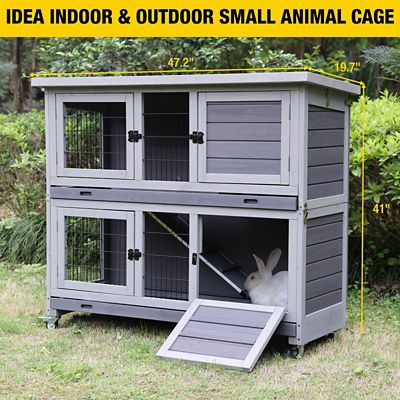 Image showing  2-Level Indoor/Outdoor Wooden Rabbit Hutch with Foldable Design, 41 in. x 47 in. x 20 in.