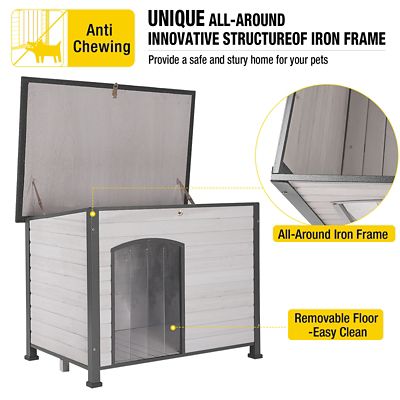Image showing  Heavy-Duty Indoor/Outdoor Wooden Dog Crates House with Iron Frame, 43 x 29 x 33 in.