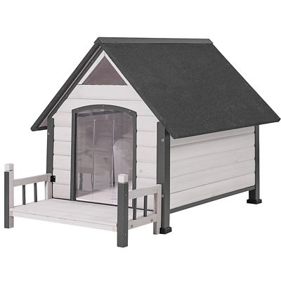 Aivituvin Outdoor Wooden Dog House with Porch and Strong Iron Frame