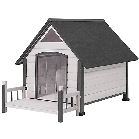Aivituvin Wooden Outdoor Dog House with Porch and Strong Iron Frame