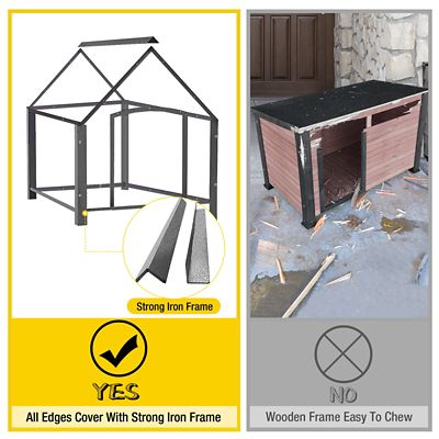 Image showing  Outdoor Wooden Dog House with Porch and Strong Iron Frame