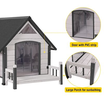Image showing 5 th Aivituvin Outdoor Wooden Dog House with Porch and Strong Iron Frame