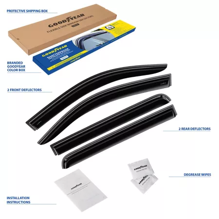 Goodyear Shatterproof Tape Window Deflectors for Chevy Silverado 14-18 Crew Cab Window Deflectors