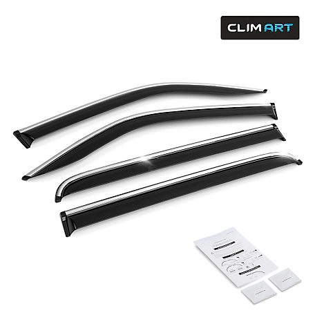 CLIM ART Chrome Trim Tape-On Window Deflectors Extra Durable for Dodge RAM 19-23 Crew Cab