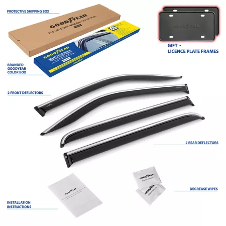 Goodyear Crome Trim Shatterproof Tape Window Deflectors for Dodge Ram 19-23 Crew Cab Window Deflectors