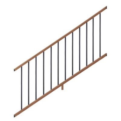 ProWood 6 ft. Walnut-Tone Southern Yellow Pine Moulded Stair Rail Kit with Aluminum Square Balusters