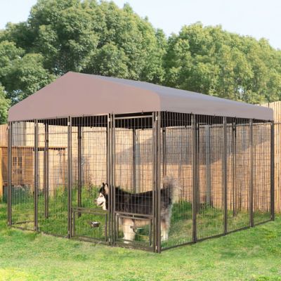 Veikous 6 ft. x 10 ft. x 10 ft. Welded Wire Outdoor Dog Kennel Enclosure with Rotating Feeding Door and Polyester Cover