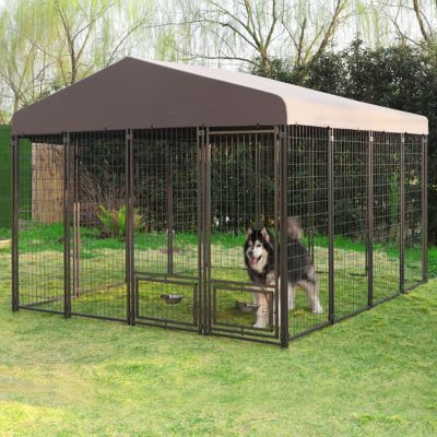 Image showing  6 ft. x 10 ft. x 10 ft. Welded Wire Outdoor Dog Kennel Enclosure with Rotating Feeding Door and Polyester Cover