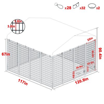 Image showing  6 ft. x 10 ft. x 10 ft. Welded Wire Outdoor Dog Kennel Enclosure with Rotating Feeding Door and Polyester Cover