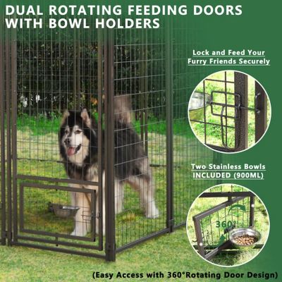 Image showing  6 ft. x 10 ft. x 10 ft. Welded Wire Outdoor Dog Kennel Enclosure with Rotating Feeding Door and Polyester Cover