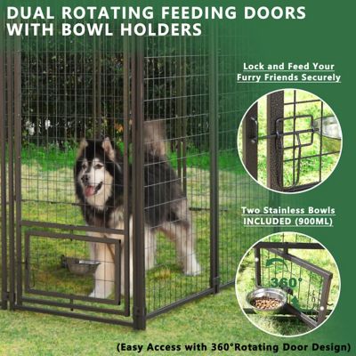 Image showing 5 th Veikous 6 x 10 x 10ft. Welded Wire Outdoor Dog Kennel Enclosure with Rotating Feeding Door and Polyester Cover