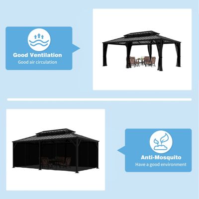 Image showing  20 ft. W x 12 ft. D Aluminum Hardtop Gazebo with Double Roof and Black Netting