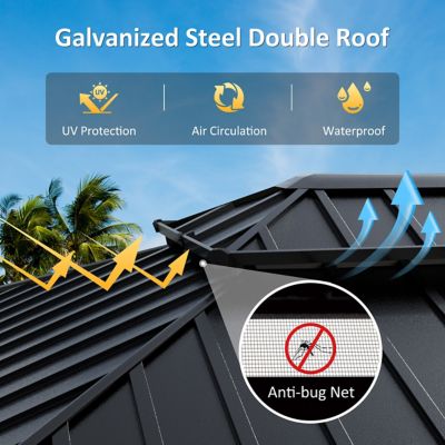 Image showing 6 th Veikous 20 W x 12 D ft. Aluminum Hardtop Gazebo with Double Roof and Black Netting