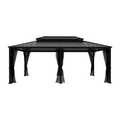 Image showing 9 th Veikous 20 W x 12 D ft. Aluminum Hardtop Gazebo with Double Roof and Black Netting