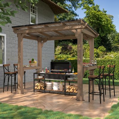 Veikous 8 ft. W x 5 ft. D Wooden Grill Gazebo for Outdoor with Steel Roof