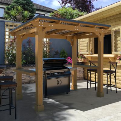 Veikous 8 ft. W x 5 ft. D Wooden Grill Gazebo Outdoor with Steel Roof