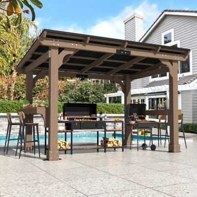 Veikous 10 ft. x 10 ft. Aluminum Double Hardtop Gazebo with Grey Curtains and Netting