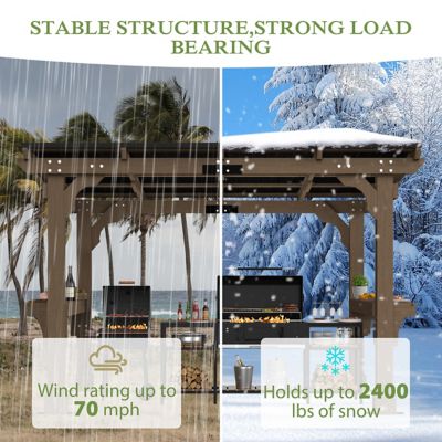 Image showing  10 x 8ft. Cedar Wood Grill Gazebo Outdoor with Steel Roof