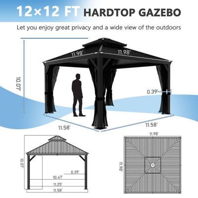 Image showing  12 ft. x 12 ft. Aluminum Double Hardtop Gazebo with Double Roof and Netting