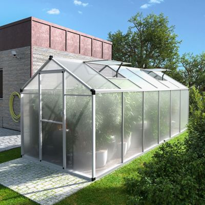 Veikous 6 ft. W x 12 ft. D Polycarbonate Walk-in Greenhouse for Outdoors with Adjustable Roof Vent, White