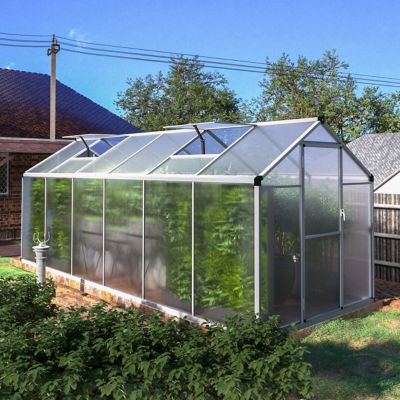 Image showing  6 ft. W x 12 ft. D Polycarbonate Walk-in Greenhouse for Outdoors with Adjustable Roof Vent, White