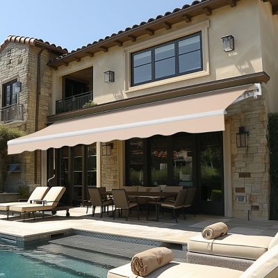 Veikous 10 ft. x 12 ft. Manual Patio Retractable Awnings, Cream White