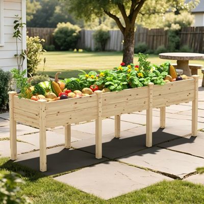 Veikous Large Wooden Raised Garden Bed Planter with Liner, Natural