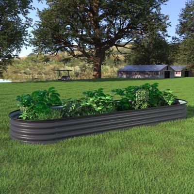 Veikous 9-in-1 Planter Box Outdoor Galvanized Steel Raised Garden Bed, 8 ft. x 2 ft. x 1 ft., Dark Gray