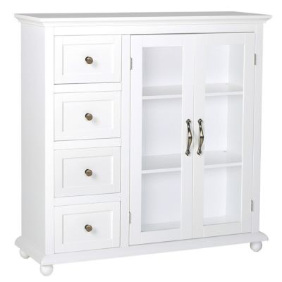 Veikous Kitchen Cabinet Storage Sideboard with Glass Door and 4-Drawers, White
